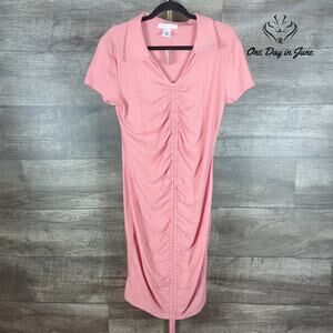 Planet Gold Short Sleeve Ribbed Ruched Midi Dress Size XL